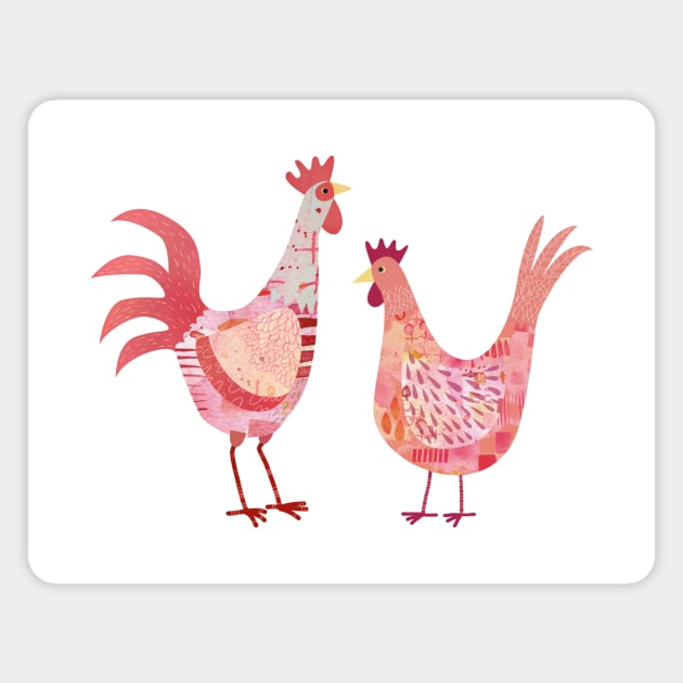 Hen and Cockerel Magnet by NicSquirrell